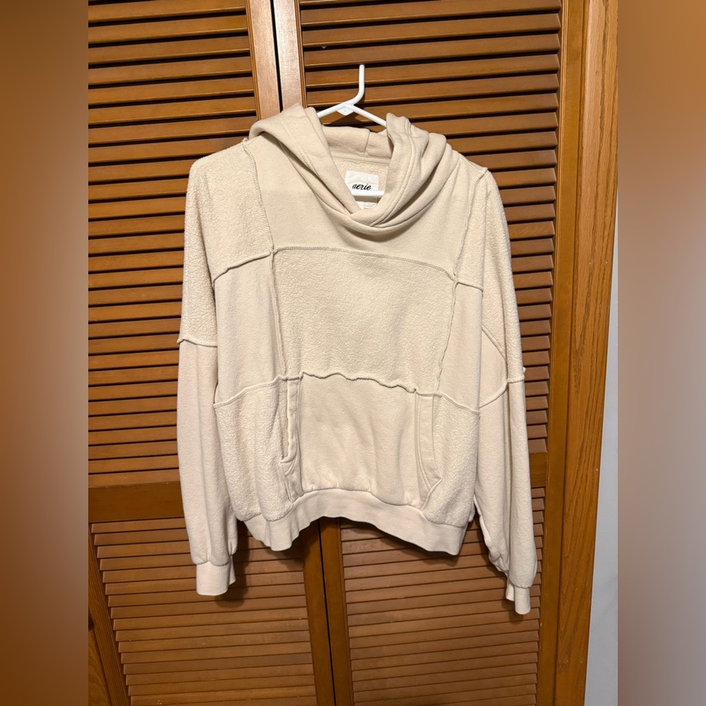 Aerie Patchwork Cream Hoodie Sweater
